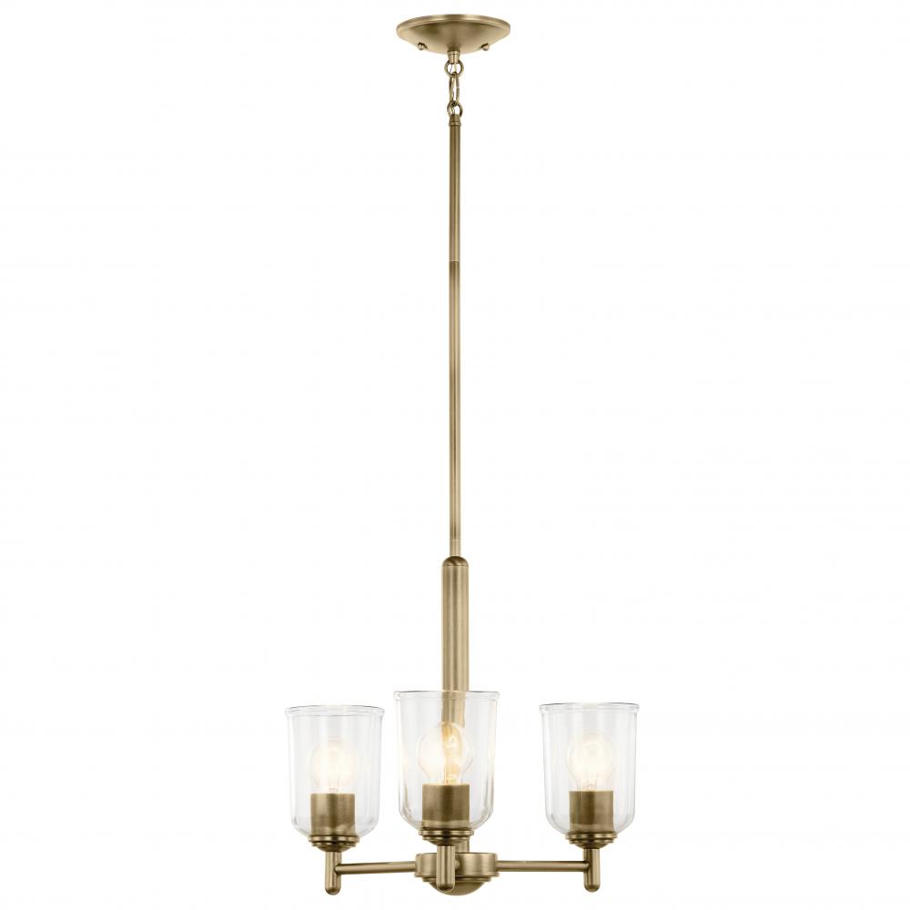 Shailene 15.25" 3-Light Mini Chandelier with Clear Glass in Natural Brass