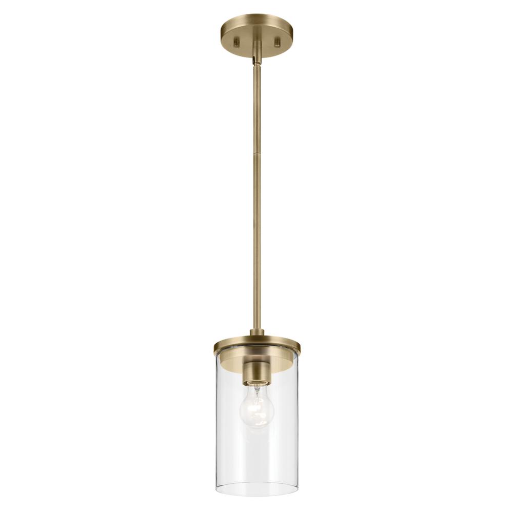 Crosby 10.75" 1-Light Mini Pendant with Clear Glass in Natural Brass