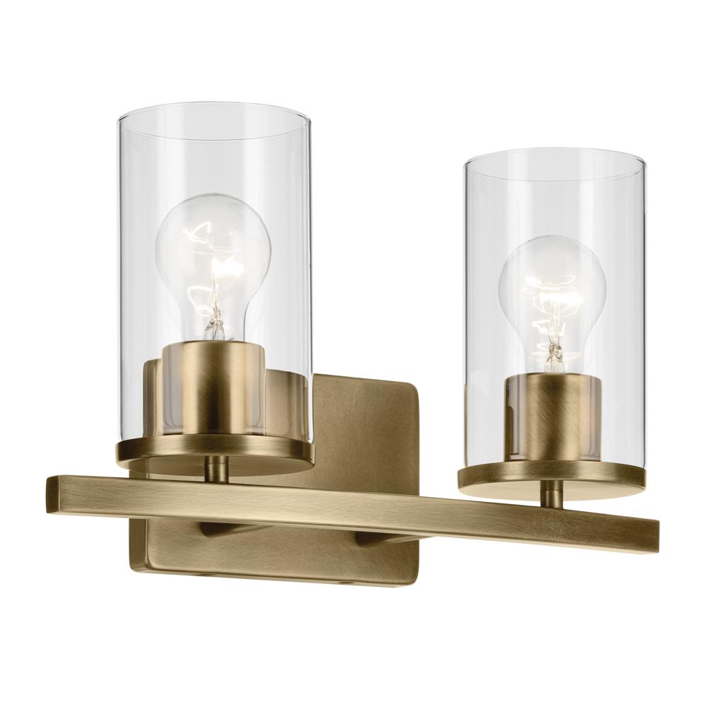 Crosby 15.25" 2-Light Vanity Light with Clear Glass in Natural Brass