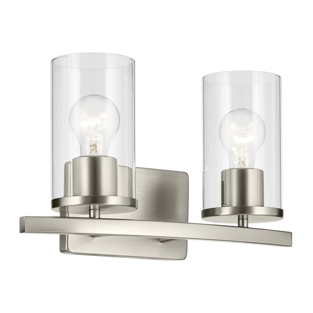 Crosby 15.25" 2-Light Vanity Light with Clear Glass in Brushed Nickel