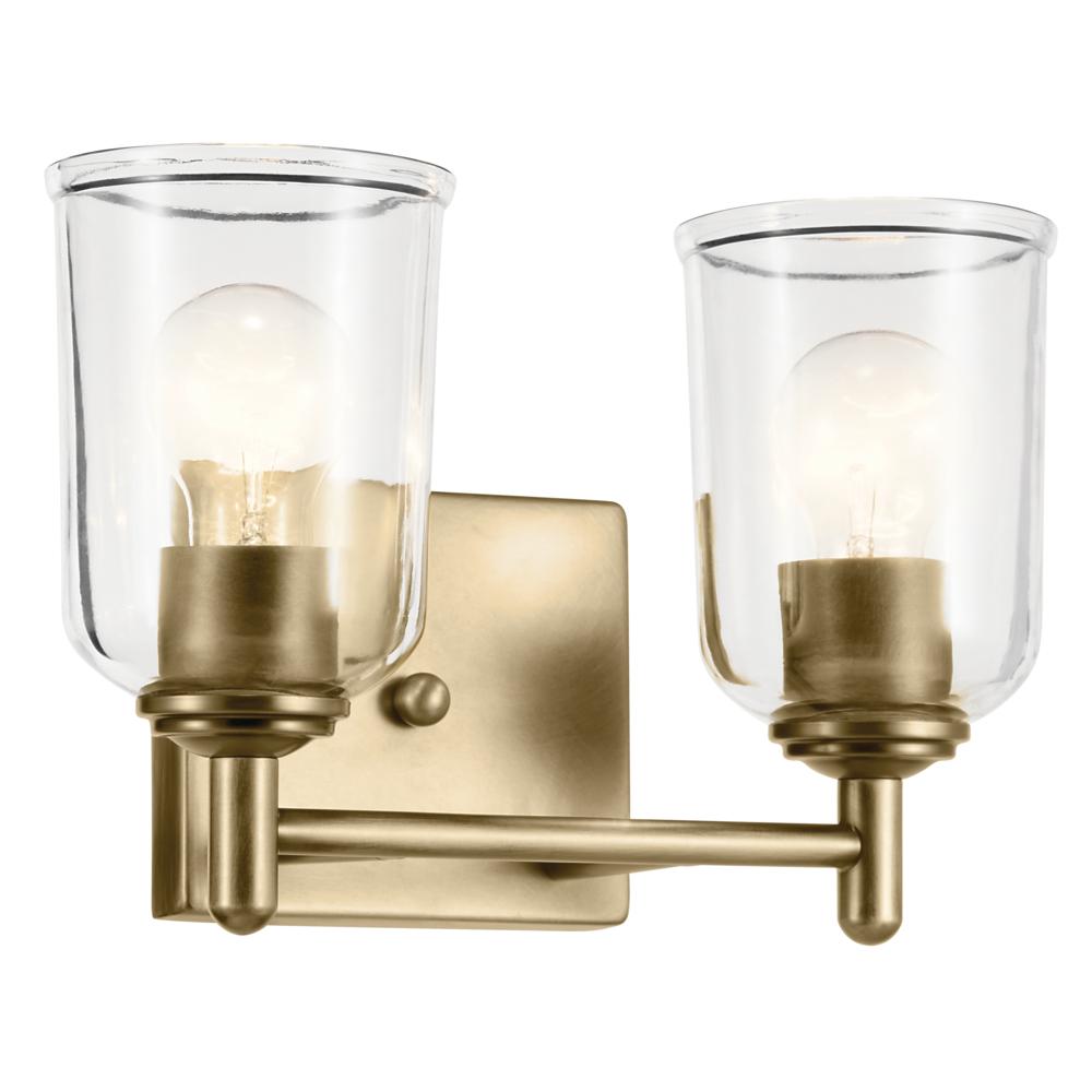 Shailene 12.5" 2-Light Vanity Light with Clear Glass in Natural Brass