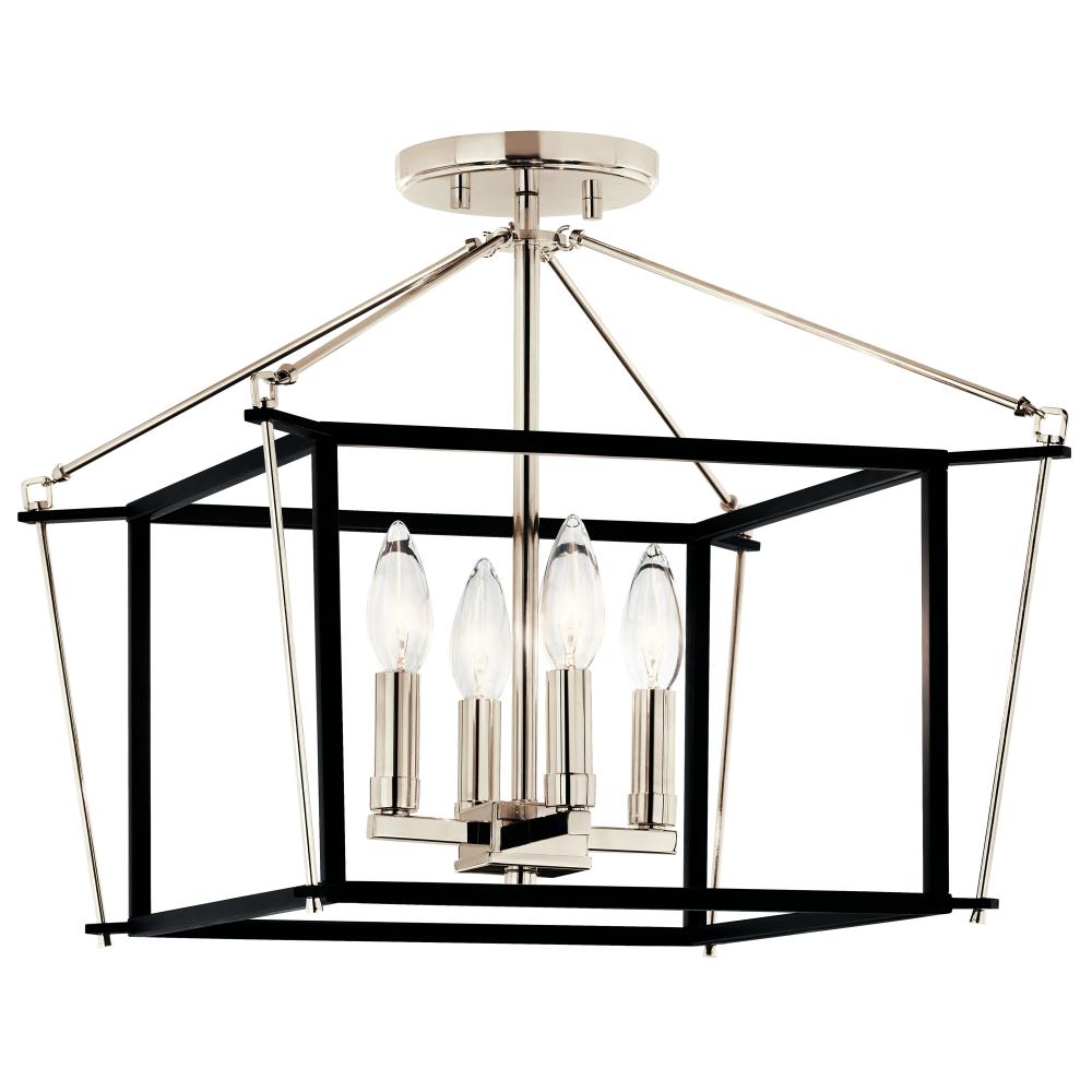Eisley 14 Inch 4 Light Semi Flush Mount in Polished Nickel and Black