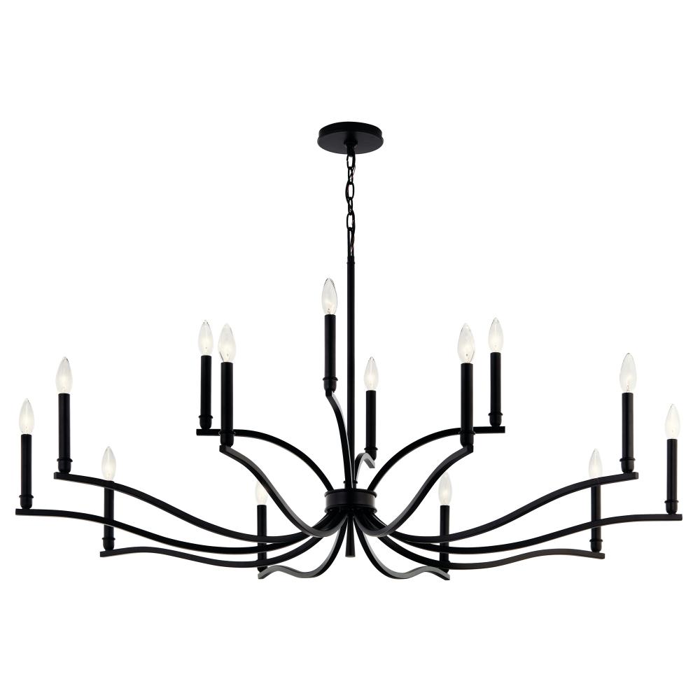 Malene 52.75 Inch 14 Light 2-Tier Chandelier in Black