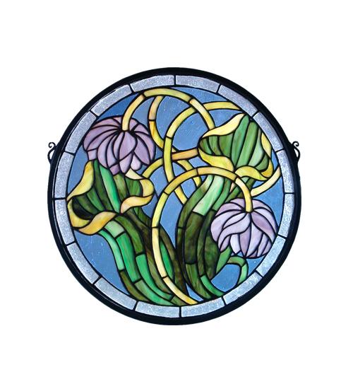17"W X 17"H Pitcher Plant Medallion Stained Glass Window