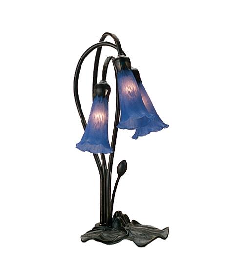 16" High Blue Tiffany Pond Lily 3 LT Accent Lamp