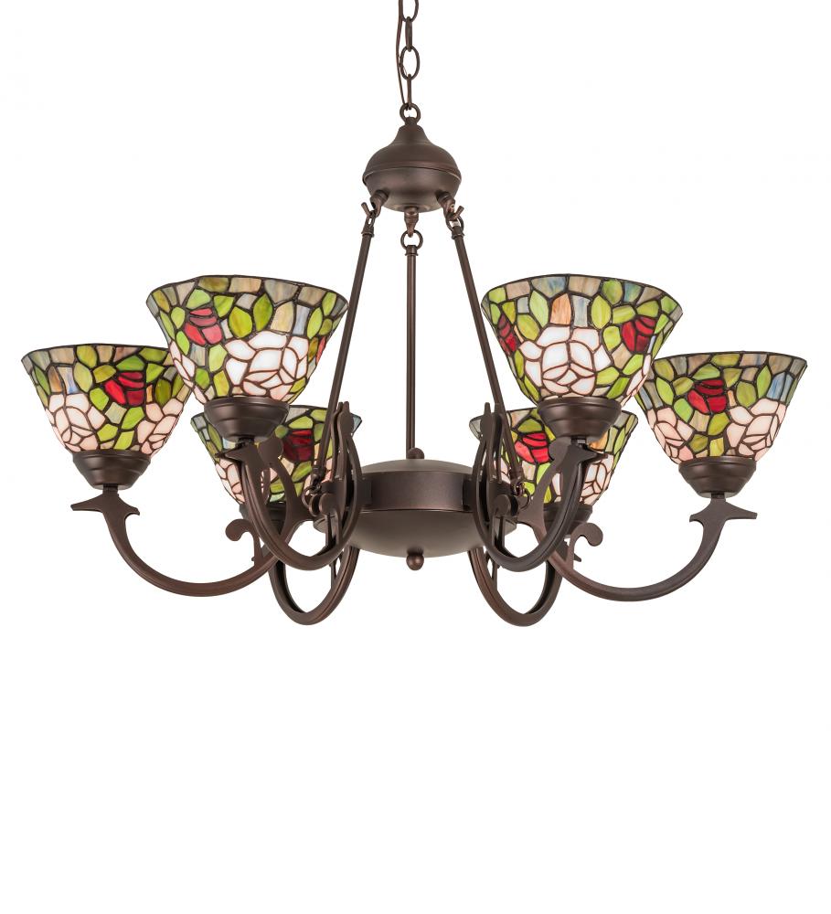 32" Wide Tiffany Rosebush 6 Light Chandelier