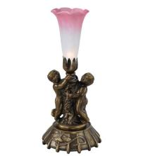 Meyda Blue 12608 - 12" High Pink/White Pond Lily Twin Cherub Mini Lamp