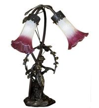 Meyda Blue 16697 - 17" High Pink/White Tiffany Pond Lily 2 Light Trellis Girl Accent Lamp
