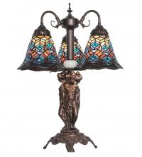 Meyda Blue 245482 - 23" High Tiffany Peacock Feather 3 Light Table Lamp