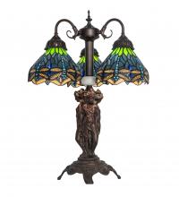 Meyda Blue 245483 - 23" High Tiffany Hanginghead Dragonfly 3 Light Table Lamp