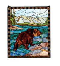 Meyda Blue 72934 - 25"W X 30"H Grizzly Bear Stained Glass Window