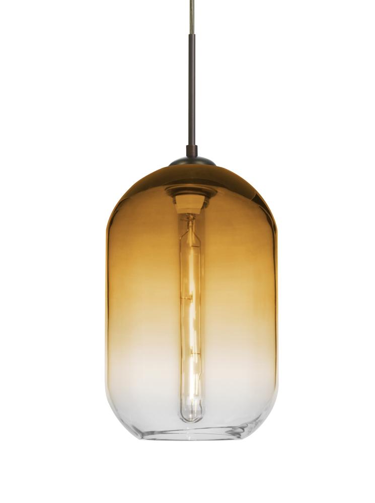 Besa, Omega 12 Cord Pendant, Amber/Clear, Bronze Finish, 1x4W LED Filament LED Filame