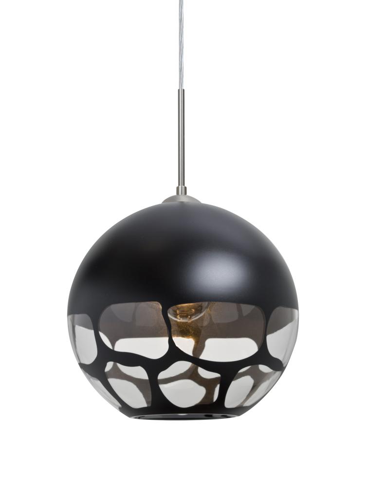 Besa, Rocky Cord Pendant, Black, Satin Nickel Finish, 1x60W Medium Base