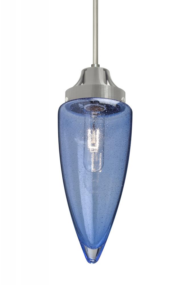 Besa, Sulu Cord Pendant, Blue Bubble, Satin Nickel Finish, 1x60W Medium Base