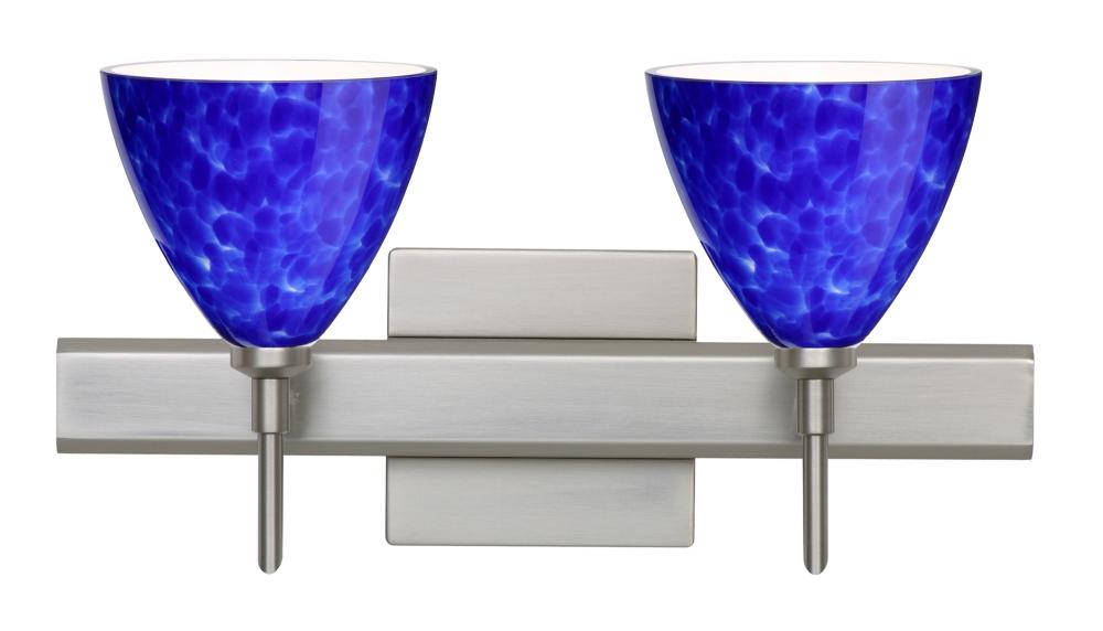 Besa Wall With SQ Canopy Mia Satin Nickel Blue Cloud 2x5W LED