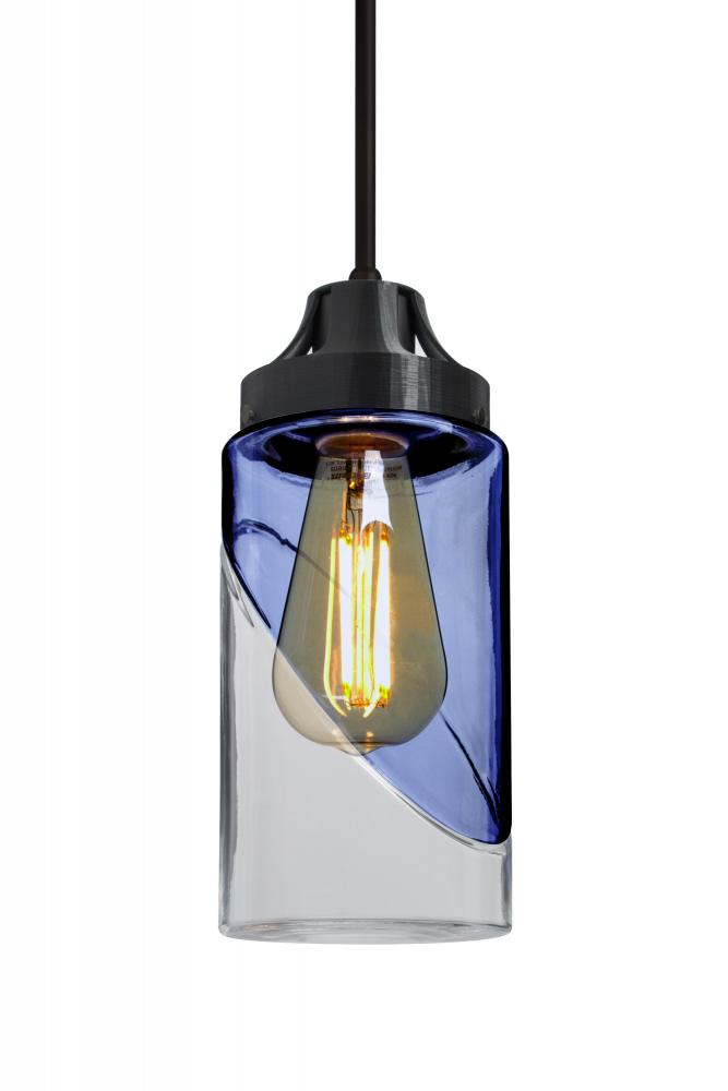 Besa, Blink Cord Pendant For Multiport Canopy, Trans. Blue/Clear, Black Finish, 1x4W