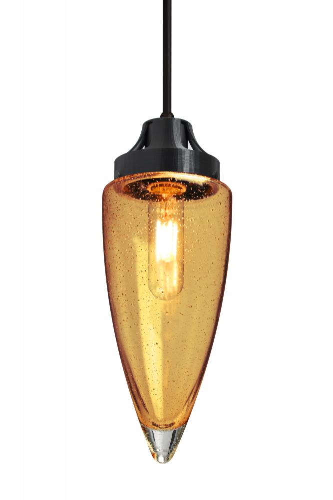 Besa, Sulu Cord Pendant For Multiport Canopy, Amber Bubble, Black Finish, 1x4W LED Fi