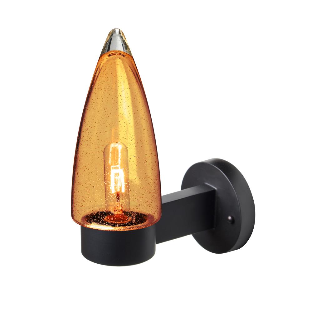 Sulu Outdoor Sconce, Amber Bubble, Black Finish, 1x5W LED Filament