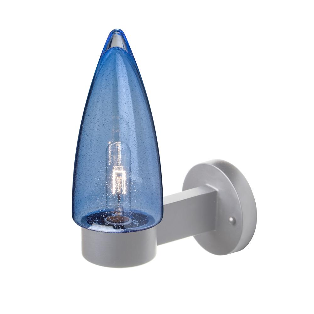 Sulu Outdoor Sconce, Blue Bubble, Silver Finish, 1x60W Medium Base