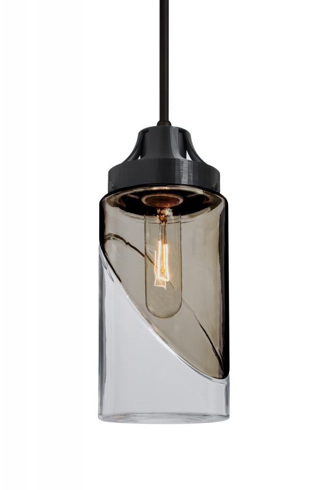 Besa, Blink Cord Pendant For Multiport Canopy, Trans. Smoke/Clear, Black Finish, 1x60