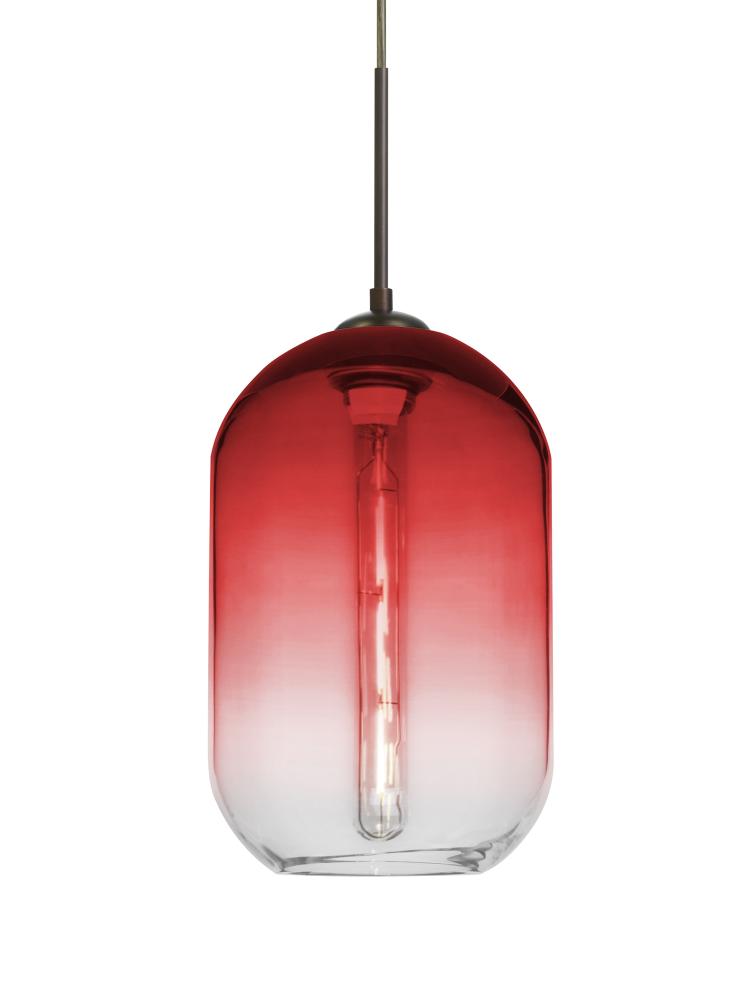 Besa, Omega 12 Cord Pendant For Multiport Canopies, Red/Clear, Bronze Finish, 1x4W LE