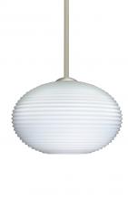 Besa Lighting 1TT-491307-LED-SN - Besa Stem Pendant Pape 12 Satin Nickel Opal Ribbed 1x9W LED