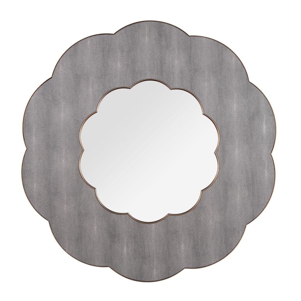 Scallop 54-in Wall Mirror - Gray Shagreen/Weathered Brass