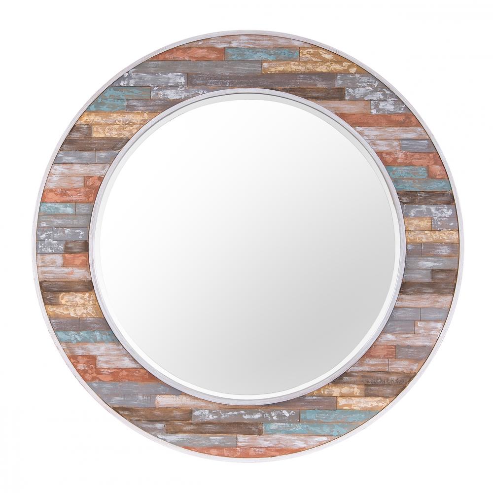 Colorful Waxed Plank Large Circular Wood Mirror