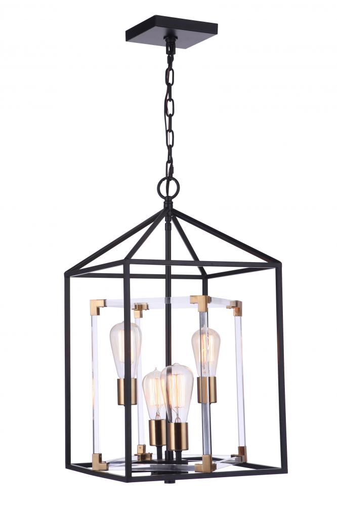 Aaron 4 Light Acrylic Pendant in Flat Black/Satin Brass