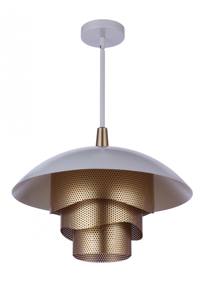 19” Dia Sculptural Statement Dome Pendant with Perforated Metal Shades in Matte White/Matte Gold
