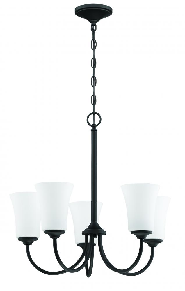 Gwyneth 5 Light Chandelier in Flat Black (White Glass)