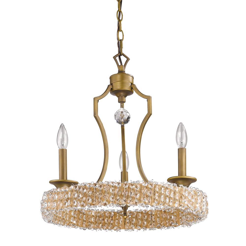 Ava 3-Light Raw Brass Chandelier With Rope And Crystal Accents