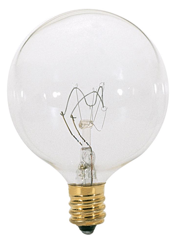 40 Watt G16 1/2 Incandescent; Clear; 2500 Average rated hours; 360 Lumens; Candelabra base; 130