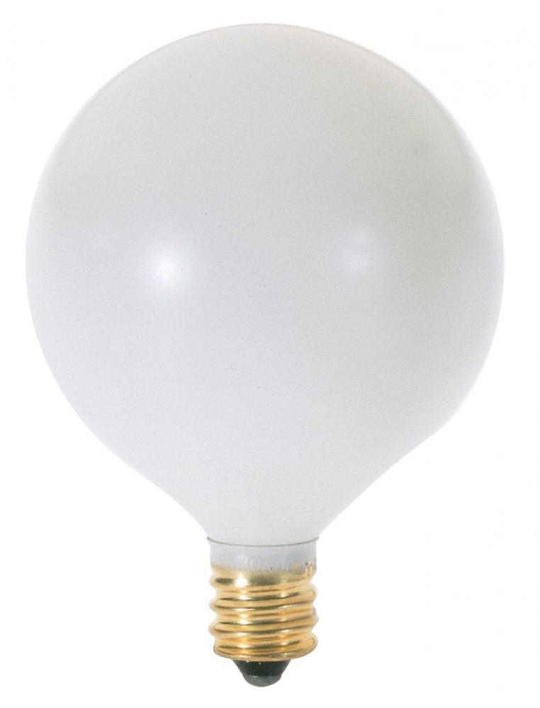 60 Watt G16 1/2 Incandescent; Satin White; 1500 Average rated hours; 630 Lumens; Candelabra base;