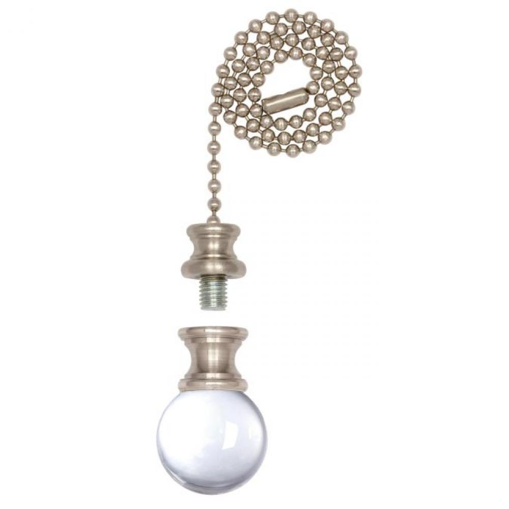 Clear Glass Sphere Finial/Pull Chain Brushed Nickel Finish