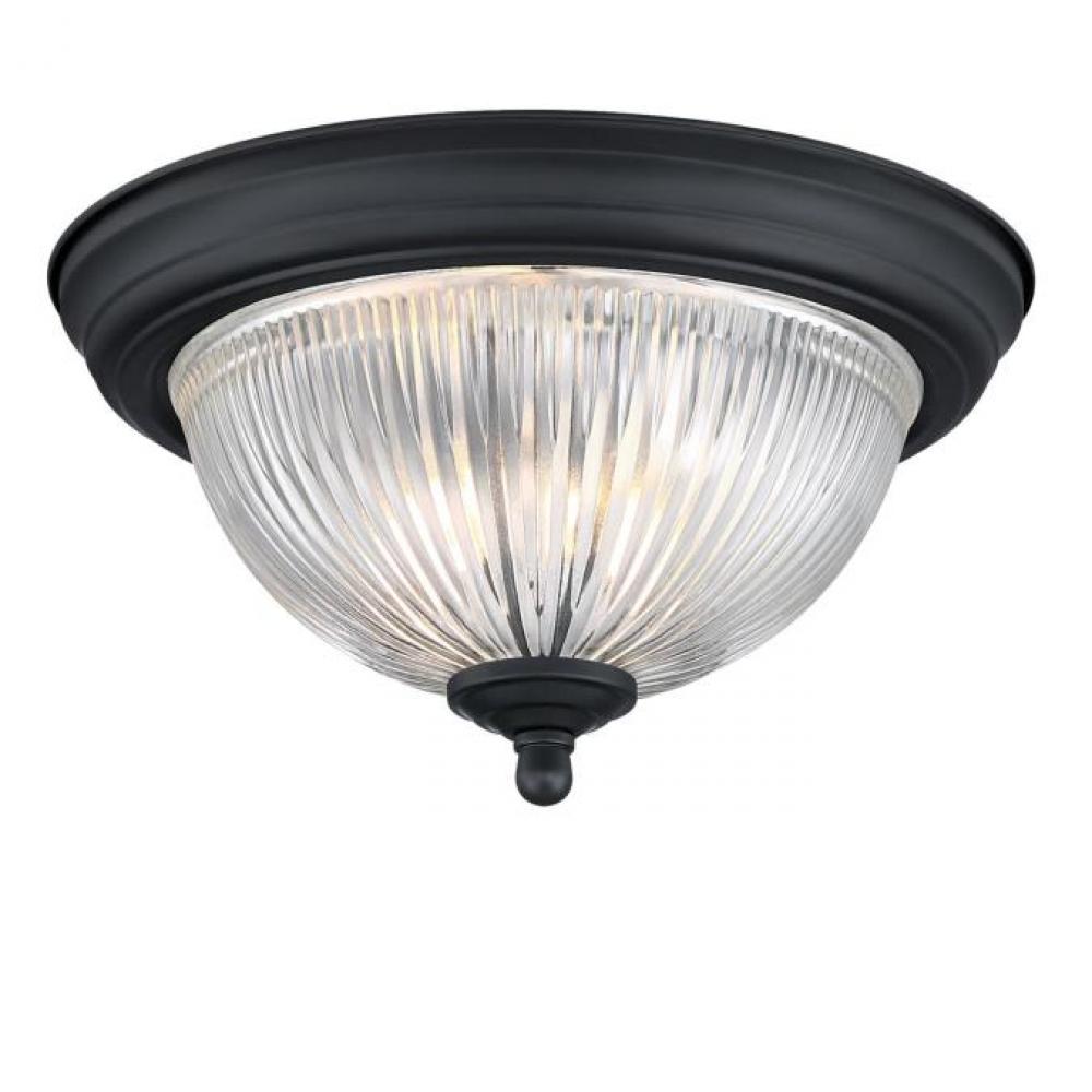 11 in. 1 Light Flush Matte Black Finish Crystal Ribbed Glass