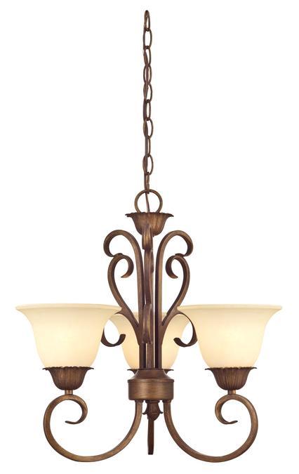 3 Light Chandelier Ebony Gold Finish Burnt Scavo Glass