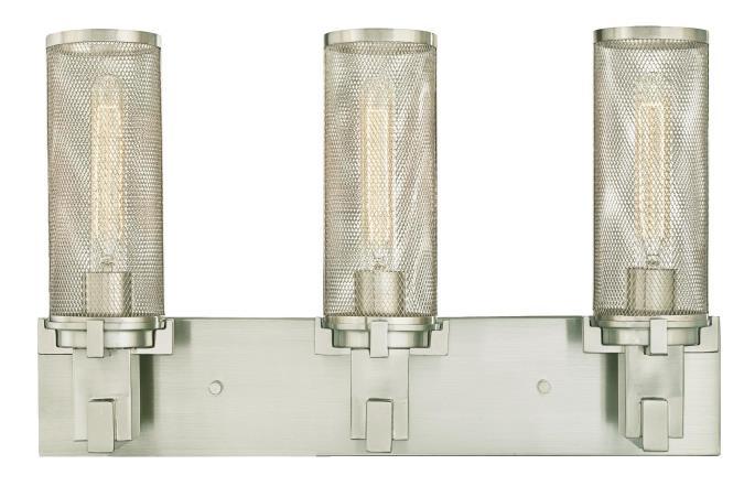 3 Light Wall Fixture Brushed Nickel Finish Mesh Shades