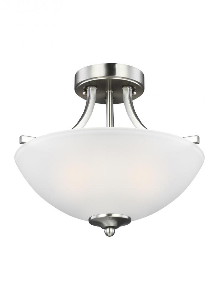 Geary transitional 2-light indoor dimmable ceiling flush mount fixture in brushed nickel silver fini