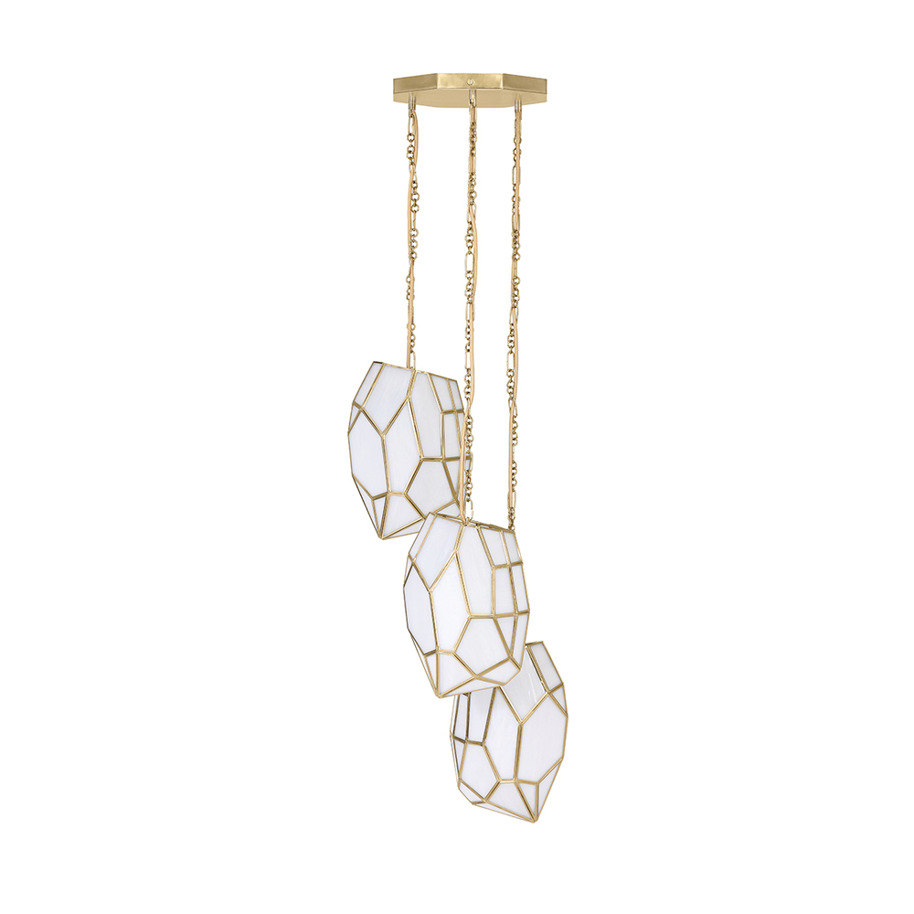 Heera 3 Light Pendant in Brass