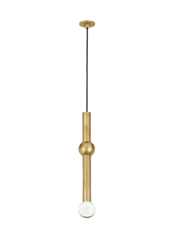 Modern Guyed dimmable LED Port Alone Ceiling Pendant Light in a Natural Brass/Gold Colored finish