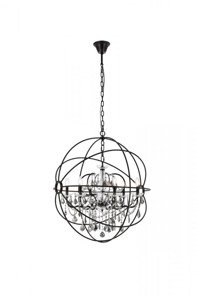 Geneva 6 Light Dark Bronze Chandelier Silver Shade (Grey) Royal Cut Crystal