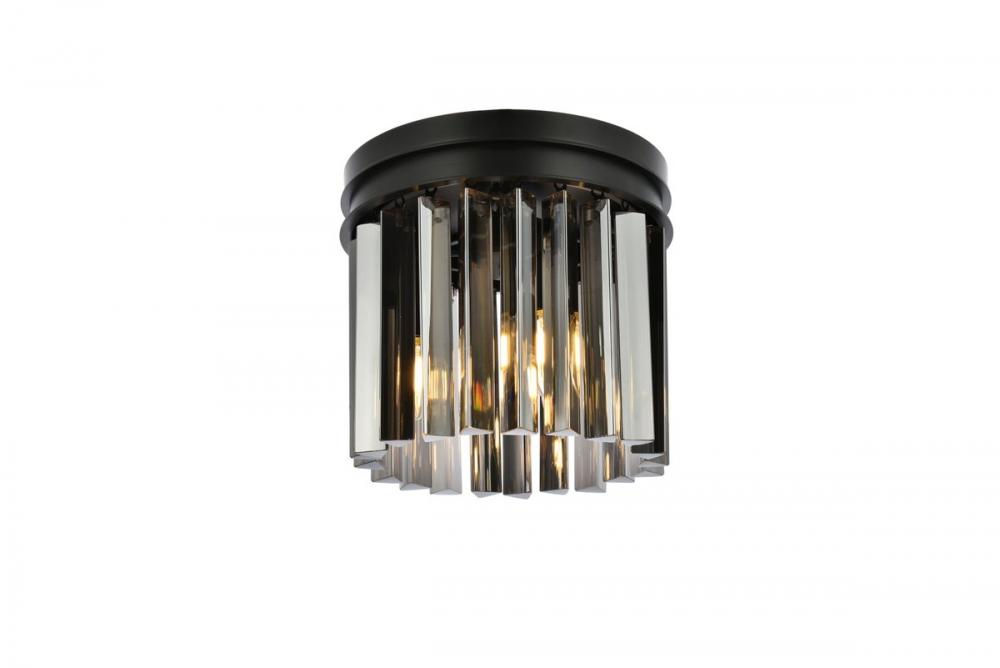 Sydney 3 Light Matte Black Flush Mount Silver Shade (Grey) Royal Cut Crystal