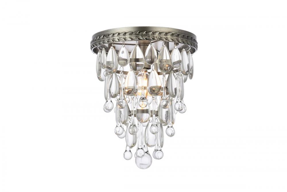 Nordic 1 Light Antique Silver Flush Mount Clear Royal Cut Crystal