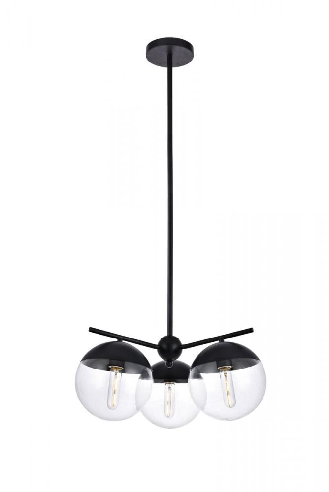 Eclipse 3 Lights Black Pendant with Clear Glass