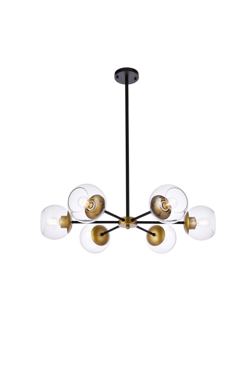 Briggs 30 Inch Pendant in Black and Brass with Clear Shade