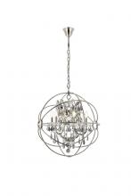 Elegant 1130D25PN-SS/RC - Geneva 6 Light Polished Nickel Chandelier Silver Shade (Grey) Royal Cut Crystal