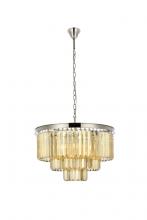 Elegant 1231D26PN-GT/RC - Sydney 9 Light Polished Nickel Chandelier Golden Teak (Smoky) Royal Cut Crystal