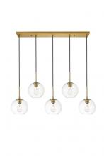 Elegant LD2228BR - Baxter 5 Lights Brass Pendant with Clear Glass