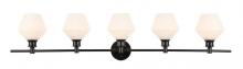 Elegant LD2325BK - Gene 5 Light Black and Frosted White Glass Wall Sconce